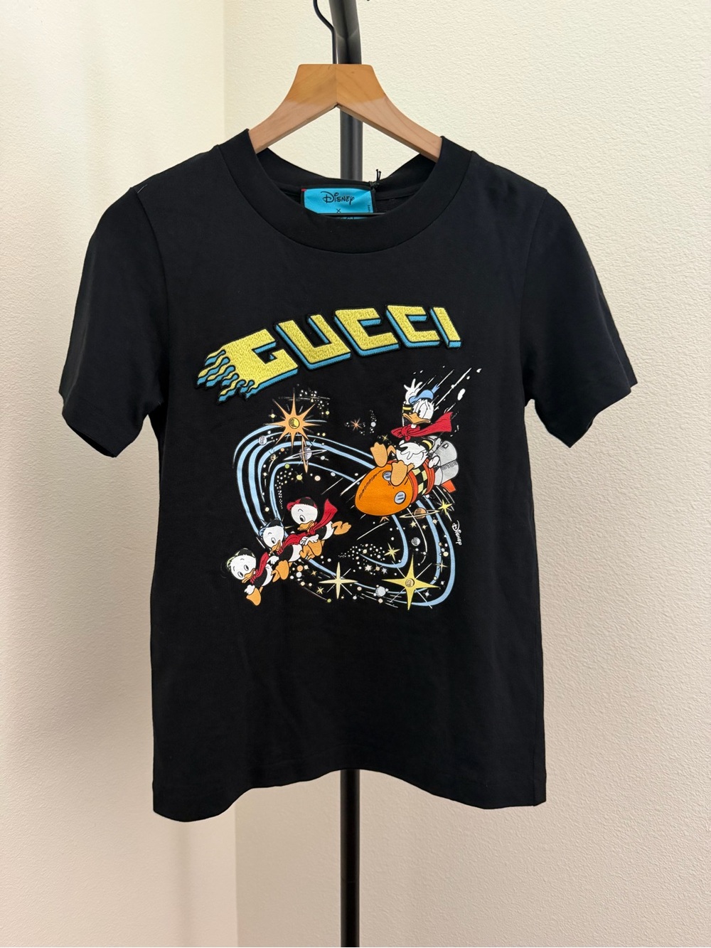 New Gucci Black Graphic Disney Donald Duck Space Logo Tee XS - Picture 5 of 9